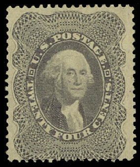 US Stamp Values Scott #37: 24c 1860 Washington. Daniel Kelleher Auctions, Jun 2012, Sale 630, Lot 1259