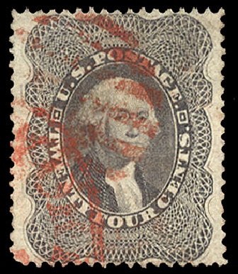 Values of US Stamp Scott Catalogue #37: 24c 1860 Washington. Cherrystone Auctions, Apr 2010, Sale 201004, Lot 80