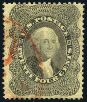 Cost of US Stamps Scott Catalogue 37: 24c 1860 Washington. Harmer-Schau Auction Galleries, Oct 2012, Sale 95, Lot 170