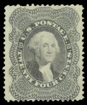 US Stamps Values Scott Catalogue 37 - 1860 24c Washington. Daniel Kelleher Auctions, Sep 2014, Sale 655, Lot 190