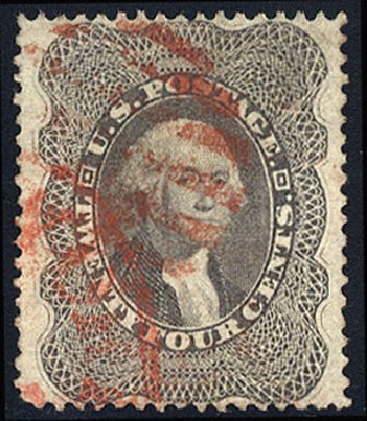 Prices of US Stamps Scott Cat. 37 - 1860 24c Washington. Cherrystone Auctions, May 2008, Sale 200805, Lot 85