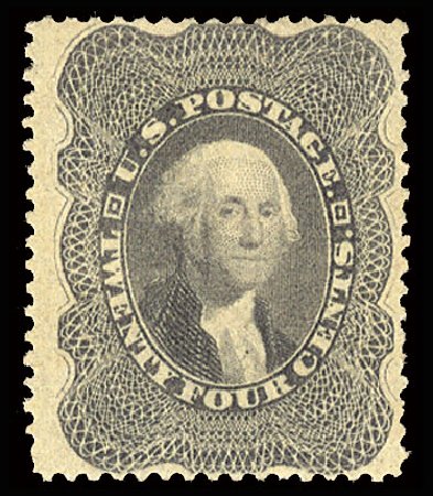 US Stamps Value Scott Cat. 37 - 1860 24c Washington. Cherrystone Auctions, May 2013, Sale 201305, Lot 42