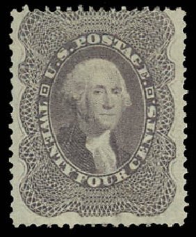 US Stamps Prices Scott Catalog #37: 1860 24c Washington. Daniel Kelleher Auctions, Aug 2012, Sale 631, Lot 742