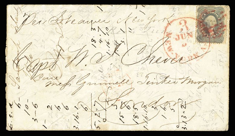 Value of US Stamp Scott Catalog #37 - 1860 24c Washington. Cherrystone Auctions, May 2013, Sale 201305, Lot 43