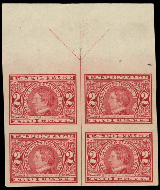 US Stamp Price Scott Catalogue 371: 1909 2c Alaska-Yukon Exposition Imperf. Daniel Kelleher Auctions, May 2015, Sale 669, Lot 2928