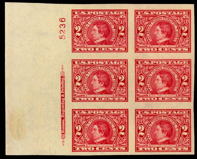 Cost of US Stamps Scott Catalog 371 - 1909 2c Alaska-Yukon Exposition Imperf. Daniel Kelleher Auctions, Jan 2015, Sale 663, Lot 1719