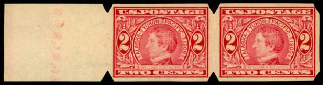 Costs of US Stamps Scott Cat. #371 - 1909 2c Alaska-Yukon Exposition Imperf. Daniel Kelleher Auctions, Jan 2015, Sale 663, Lot 1721
