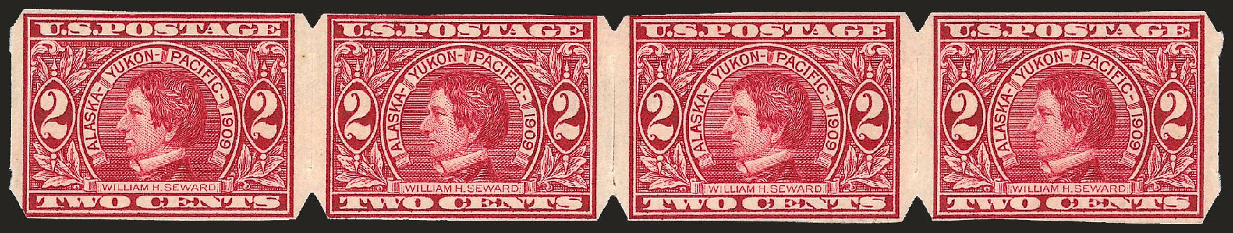 US Stamp Values Scott Catalog #371: 1909 2c Alaska-Yukon Exposition Imperf. Robert Siegel Auction Galleries, Dec 2008, Sale 967, Lot 4612