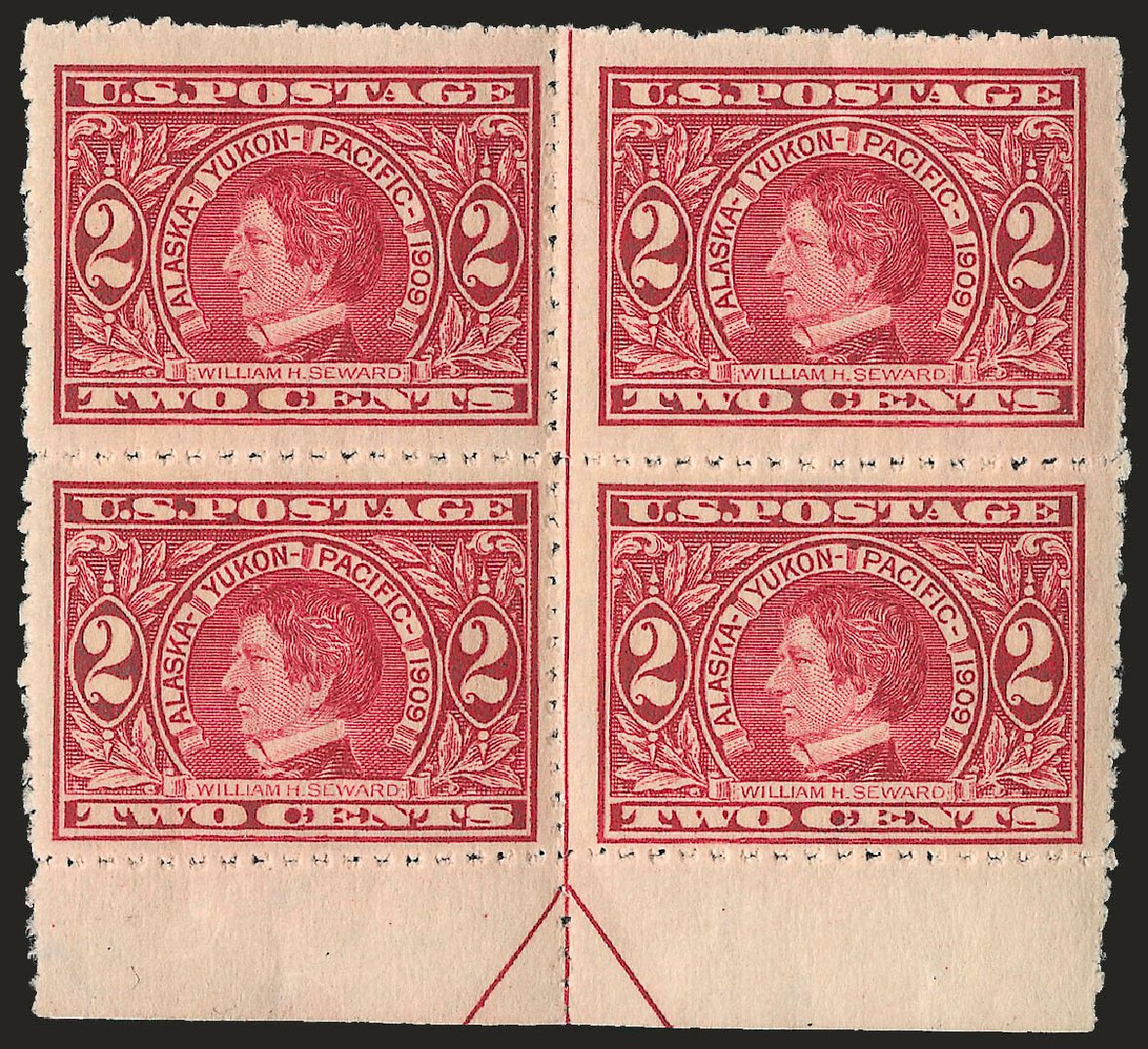 Values of US Stamps Scott Catalogue 371: 1909 2c Alaska-Yukon Exposition Imperf. Robert Siegel Auction Galleries, Apr 2010, Sale 984, Lot 833