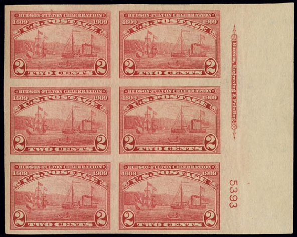 US Stamp Value Scott Catalogue #373: 1909 2c Hudson-Fulton Imperf. Matthew Bennett International, Jun 2008, Sale 328, Lot 907