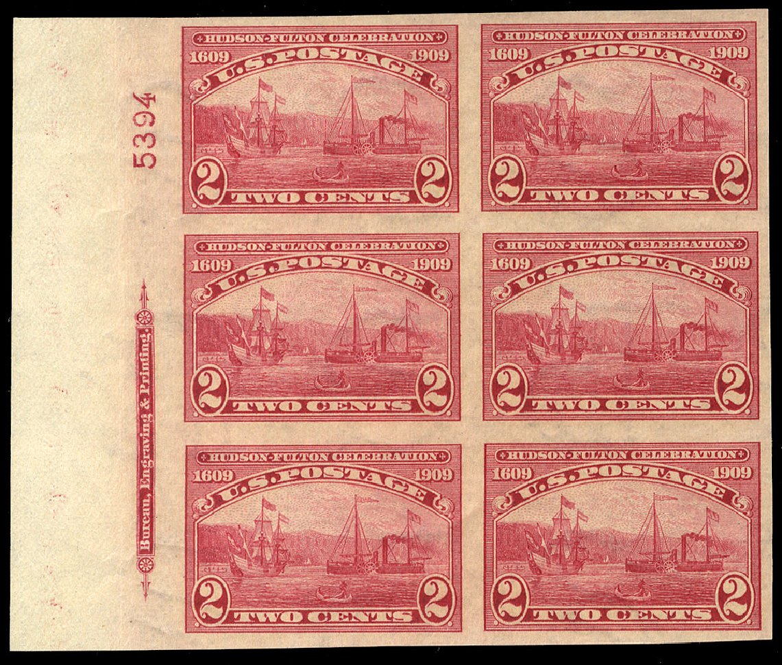 Cost of US Stamps Scott Catalogue #373 - 1909 2c Hudson-Fulton Imperf. Cherrystone Auctions, Apr 2010, Sale 201004, Lot 247