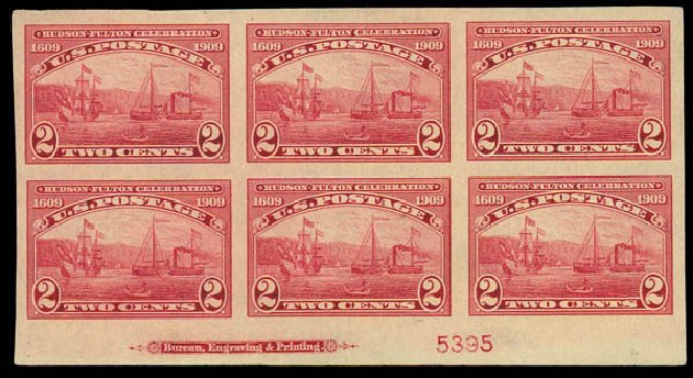 US Stamp Values Scott Catalog # 373 - 2c 1909 Hudson-Fulton Imperf. Daniel Kelleher Auctions, Oct 2011, Sale 626, Lot 337