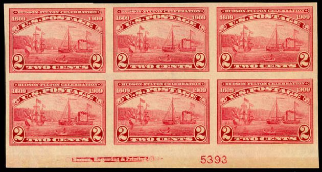 US Stamps Values Scott Catalogue # 373 - 2c 1909 Hudson-Fulton Imperf. Daniel Kelleher Auctions, Mar 2013, Sale 635, Lot 487
