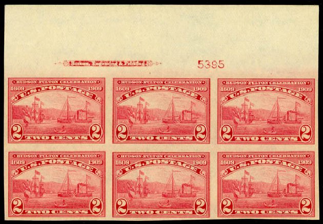 Values of US Stamp Scott Catalogue #373 - 2c 1909 Hudson-Fulton Imperf. Daniel Kelleher Auctions, Mar 2013, Sale 635, Lot 488
