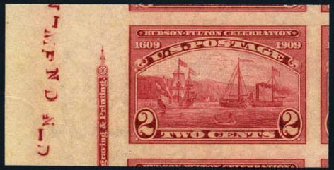 US Stamp Values Scott Catalog # 373: 2c 1909 Hudson-Fulton Imperf. Harmer-Schau Auction Galleries, May 2013, Sale 97, Lot 381