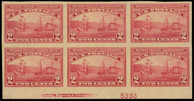 US Stamp Price Scott Catalogue 373 - 1909 2c Hudson-Fulton Imperf. Daniel Kelleher Auctions, Jul 2011, Sale 625, Lot 951