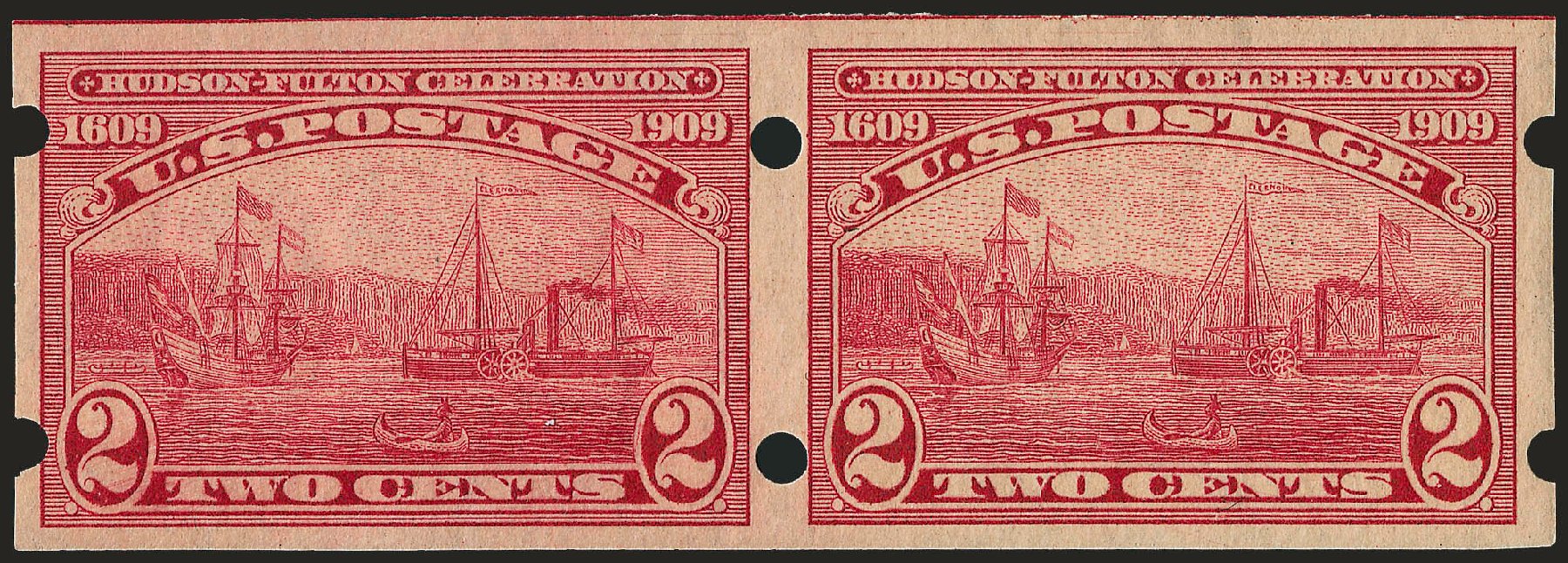 US Stamp Values Scott # 373 - 2c 1909 Hudson-Fulton Imperf. Robert Siegel Auction Galleries, Dec 2008, Sale 967, Lot 4541
