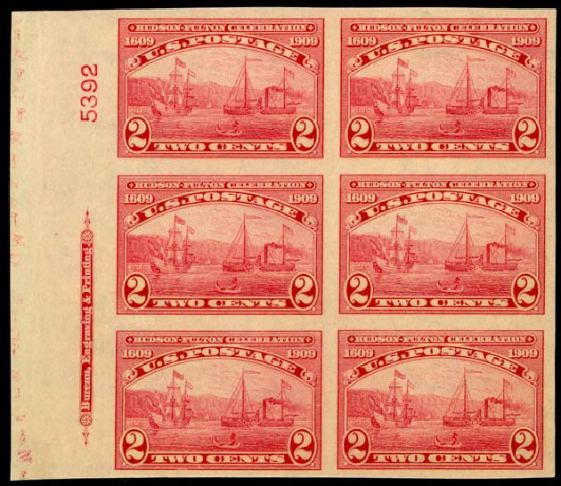 Values of US Stamps Scott Catalog 373: 1909 2c Hudson-Fulton Imperf. Daniel Kelleher Auctions, Mar 2013, Sale 635, Lot 485