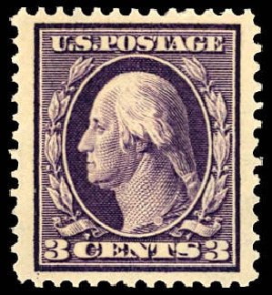 US Stamp Value Scott Catalogue 376 - 1910 3c Washington Perf 12. Daniel Kelleher Auctions, Dec 2012, Sale 633, Lot 648