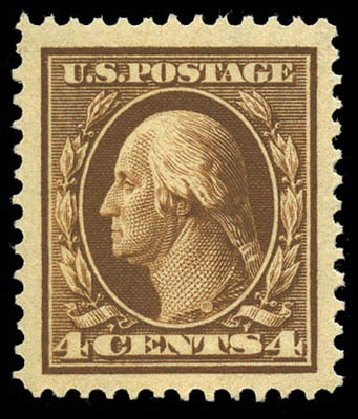 Value of US Stamps Scott Catalog # 377 - 1911 4c Washington Perf 12. Matthew Bennett International, Mar 2011, Sale 337, Lot 2847