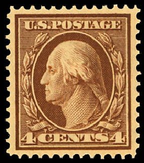 Costs of US Stamps Scott Catalogue 377: 4c 1911 Washington Perf 12. Daniel Kelleher Auctions, Dec 2012, Sale 633, Lot 651