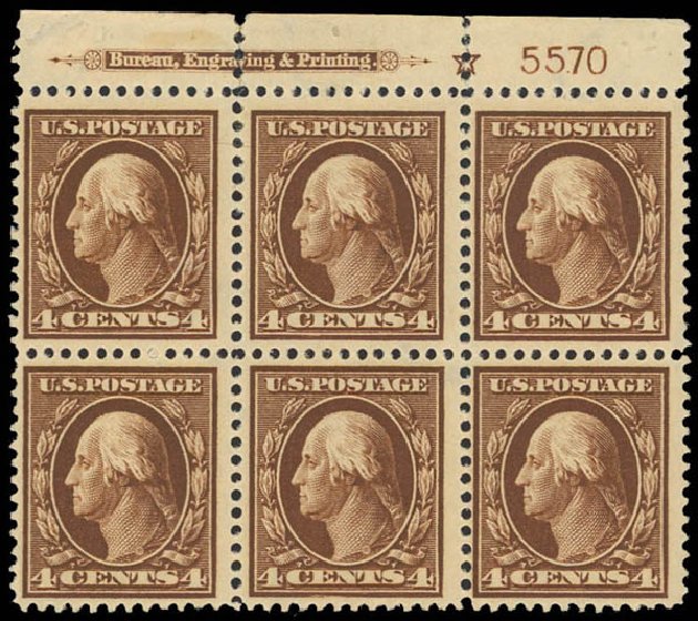 Values of US Stamp Scott Catalog 377: 1911 4c Washington Perf 12. Daniel Kelleher Auctions, Aug 2012, Sale 631, Lot 1144