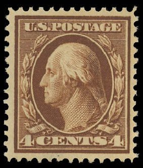 Costs of US Stamp Scott Cat. #377: 1911 4c Washington Perf 12. Daniel Kelleher Auctions, Oct 2012, Sale 632, Lot 1292
