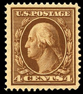 Value of US Stamp Scott Cat. # 377 - 1911 4c Washington Perf 12. Daniel Kelleher Auctions, Dec 2012, Sale 633, Lot 652
