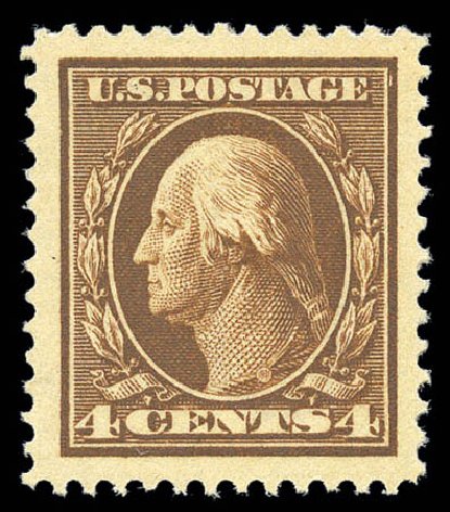 US Stamps Values Scott Catalog # 377: 4c 1911 Washington Perf 12. Matthew Bennett International, Sep 2010, Sale 333, Lot 3743