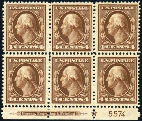 Values of US Stamp Scott Catalogue 377 - 1911 4c Washington Perf 12. Harmer-Schau Auction Galleries, Feb 2010, Sale 84, Lot 1556