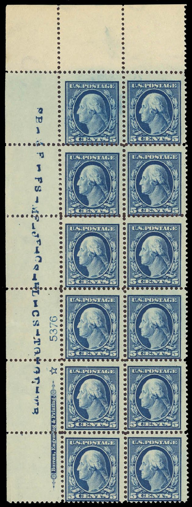 Values of US Stamps Scott Cat. # 378: 5c 1911 Washington Perf 12. Daniel Kelleher Auctions, Apr 2013, Sale 636, Lot 330