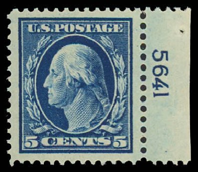 Values of US Stamps Scott Cat. #378 - 1911 5c Washington Perf 12. Daniel Kelleher Auctions, Sep 2013, Sale 639, Lot 3481