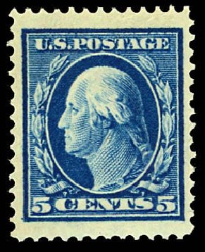 US Stamps Prices Scott Cat. #378 - 1911 5c Washington Perf 12. Daniel Kelleher Auctions, Dec 2012, Sale 633, Lot 654