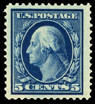 US Stamps Prices Scott Catalogue 378: 1911 5c Washington Perf 12. Daniel Kelleher Auctions, Dec 2012, Sale 633, Lot 655