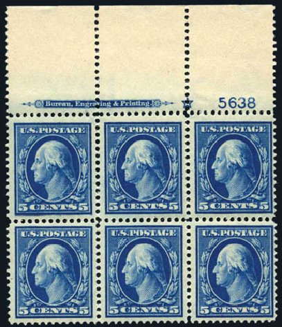 US Stamp Value Scott Catalog 378: 1911 5c Washington Perf 12. Harmer-Schau Auction Galleries, Jul 2010, Sale 86, Lot 523