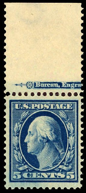 US Stamp Value Scott Catalog # 378: 5c 1911 Washington Perf 12. Daniel Kelleher Auctions, Dec 2012, Sale 633, Lot 656