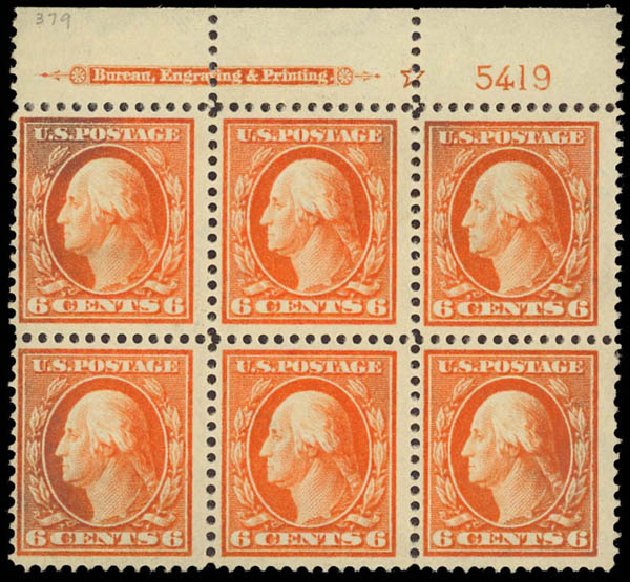 US Stamp Price Scott #379 - 6c 1911 Washington Perf 12. Daniel Kelleher Auctions, Aug 2012, Sale 631, Lot 1151