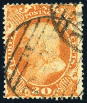 Prices of US Stamps Scott Catalogue 38 - 1860 30c Franklin. Harmer-Schau Auction Galleries, Feb 2009, Sale 80, Lot 1107