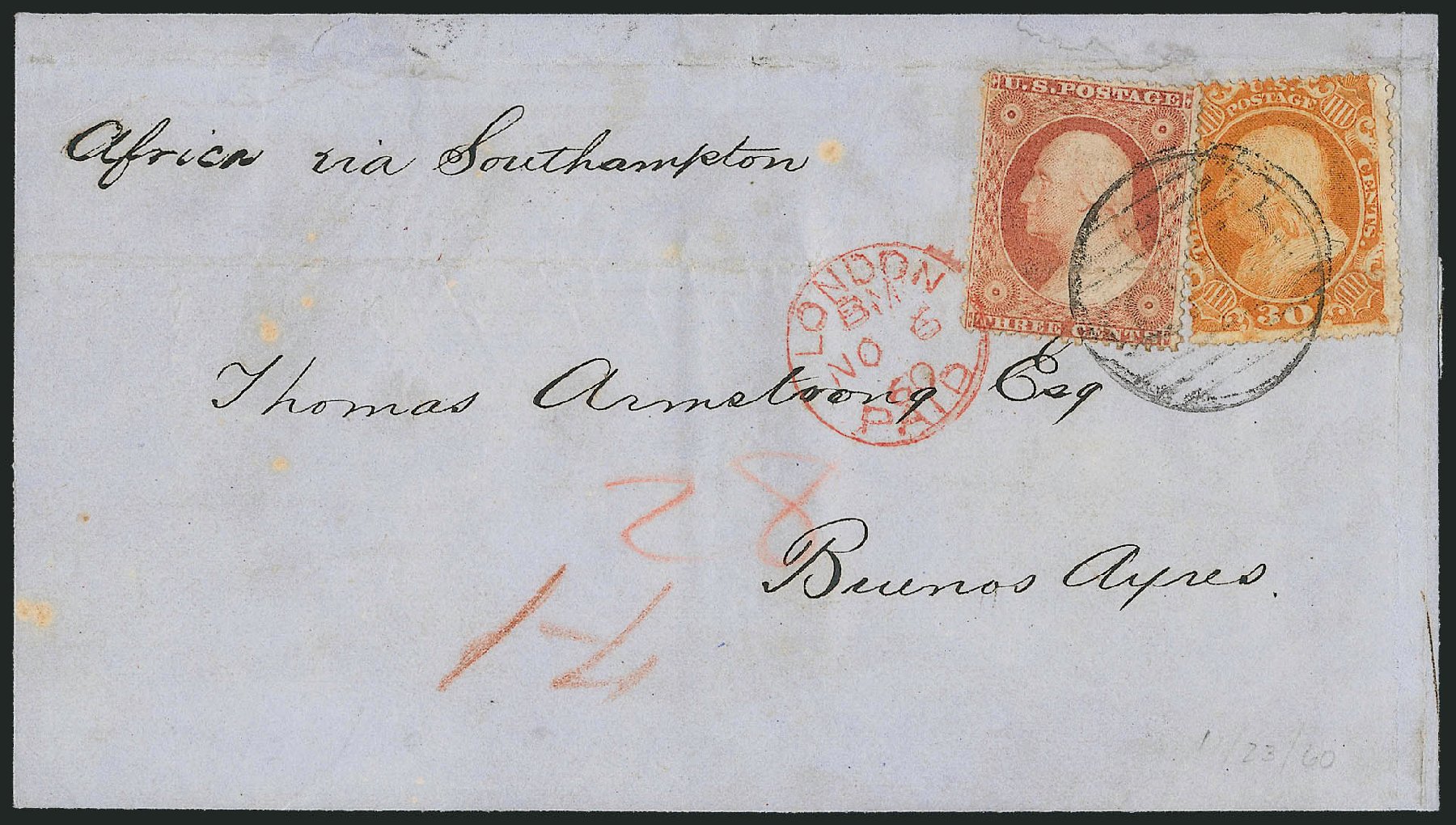 Price of US Stamps Scott Cat. #38 - 1860 30c Franklin. Robert Siegel Auction Galleries, Dec 2010, Sale 1002, Lot 3817