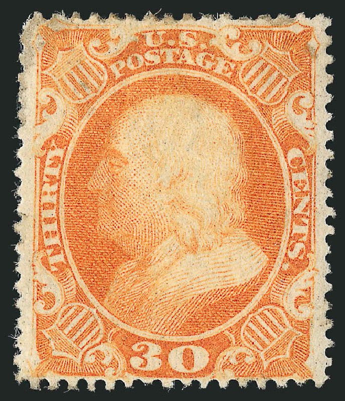 Costs of US Stamps Scott Catalogue 38: 1860 30c Franklin. Robert Siegel Auction Galleries, Sep 2014, Sale 1078, Lot 127