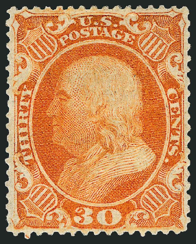 Costs of US Stamp Scott Cat. # 38 - 30c 1860 Franklin. Robert Siegel Auction Galleries, Dec 2008, Sale 967, Lot 4147