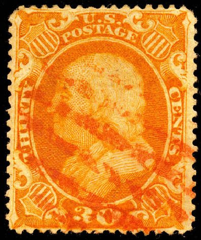 US Stamps Price Scott 38 - 1860 30c Franklin. Matthew Bennett International, Jun 2008, Sale 328, Lot 528