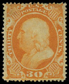 Values of US Stamp Scott Catalogue # 38: 1860 30c Franklin. Daniel Kelleher Auctions, Jul 2011, Sale 625, Lot 698