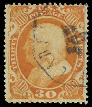 US Stamp Price Scott Catalogue #38 - 30c 1860 Franklin. Daniel Kelleher Auctions, Oct 2012, Sale 632, Lot 968