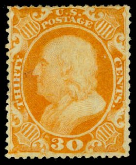 Price of US Stamps Scott 38 - 30c 1860 Franklin. Daniel Kelleher Auctions, May 2014, Sale 652, Lot 128