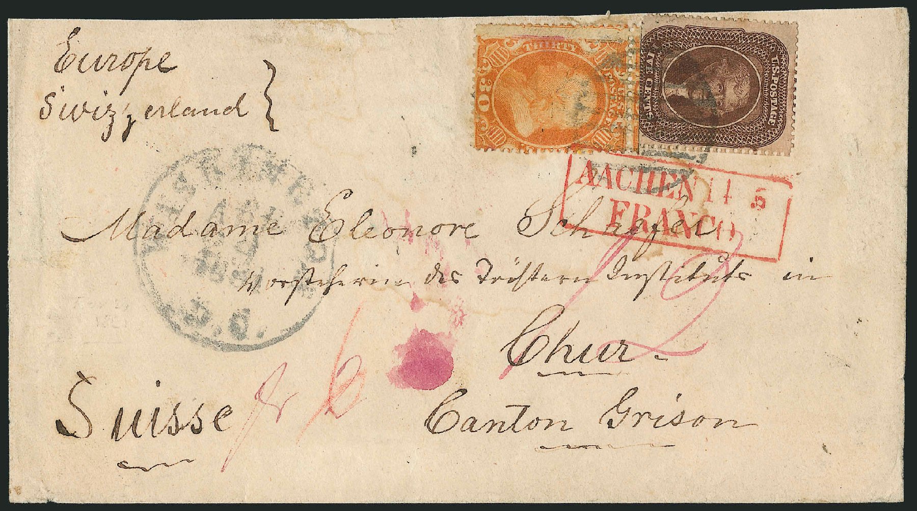 Price of US Stamps Scott Cat. #38 - 30c 1860 Franklin. Robert Siegel Auction Galleries, Dec 2010, Sale 1002, Lot 3818