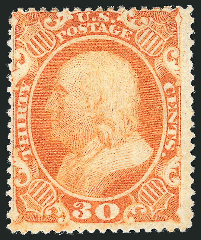 Price of US Stamp Scott Catalogue 38: 30c 1860 Franklin. Robert Siegel Auction Galleries, Oct 2012, Sale 1033, Lot 4028