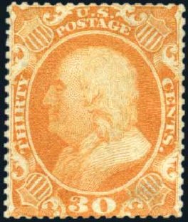 US Stamp Price Scott Catalogue # 38: 1860 30c Franklin. Harmer-Schau Auction Galleries, Mar 2011, Sale 89, Lot 109