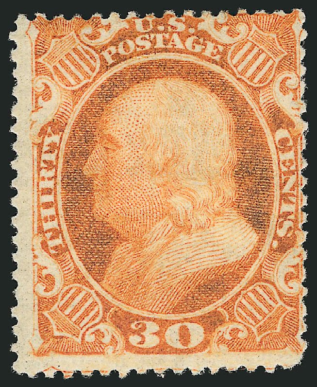 Value of US Stamp Scott Catalog #38 - 30c 1860 Franklin. Robert Siegel Auction Galleries, Dec 2009, Sale 982, Lot 5159