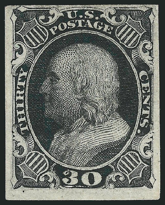 US Stamps Values Scott Cat. #38: 1860 30c Franklin. Robert Siegel Auction Galleries, Dec 2010, Sale 1000, Lot 1010